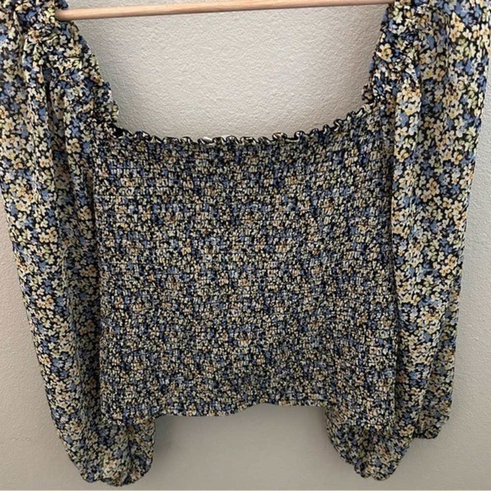 Floral Smocked Peasant Top Puff Sleeve Cropped Blouse  XL (fits‎ like a Large) - Picture 7 of 11